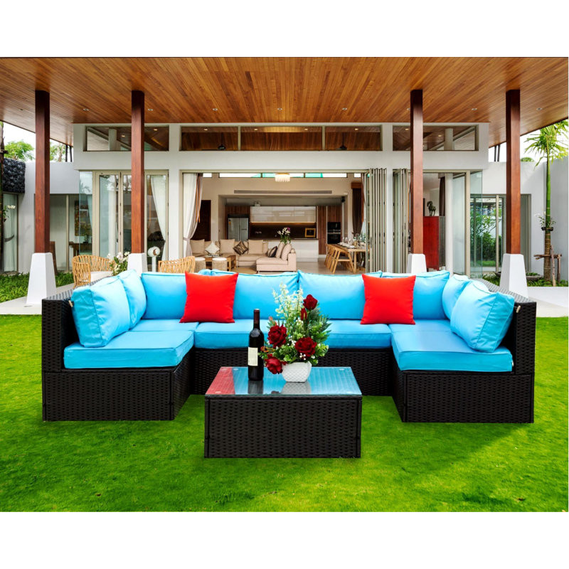 5 Pieces Rattan Sectional Seating Group with Cushions