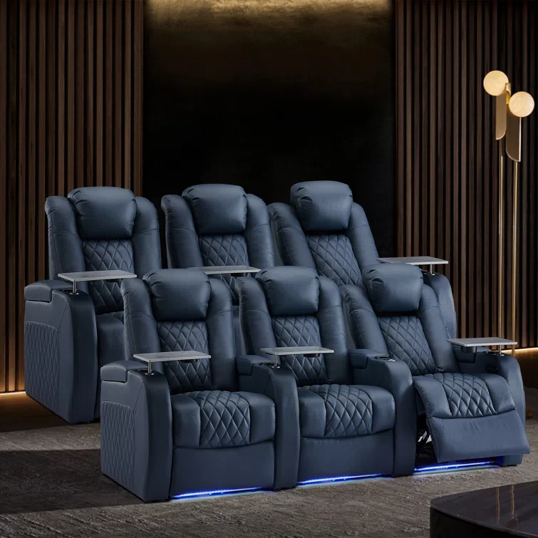 Upholstered Home Theater Seating with Cup Holder (Set of 6)