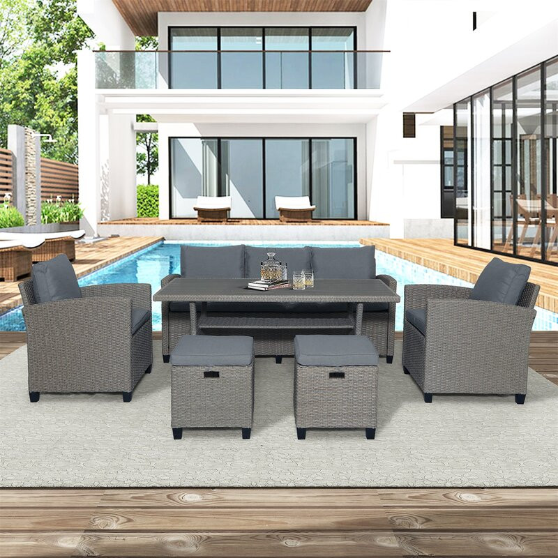 Anthwan 6 Piece Rattan Lounge Dining with Cushions