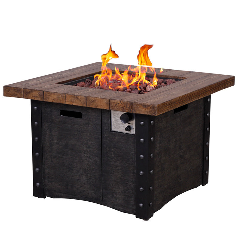 Harver 23.8" H x 34.5" W Magnesium Oxide Propane Gas Fire Pit Table with Lid, Weather Cover