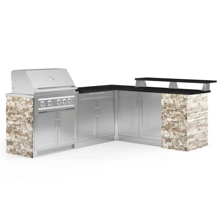 Outdoor Kitchen Signature Series 8 Piece L Shape Cabinet Set with 36 in. Propane Gas Platinum Grill