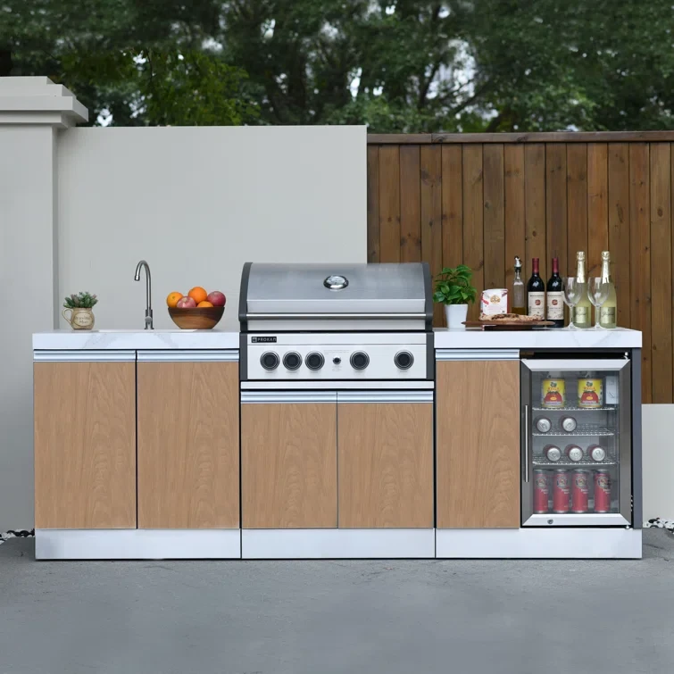 Prokan Bespoke 94" 5B - 3 Modular Outdoor Kitchen In Wood Pattern Panels