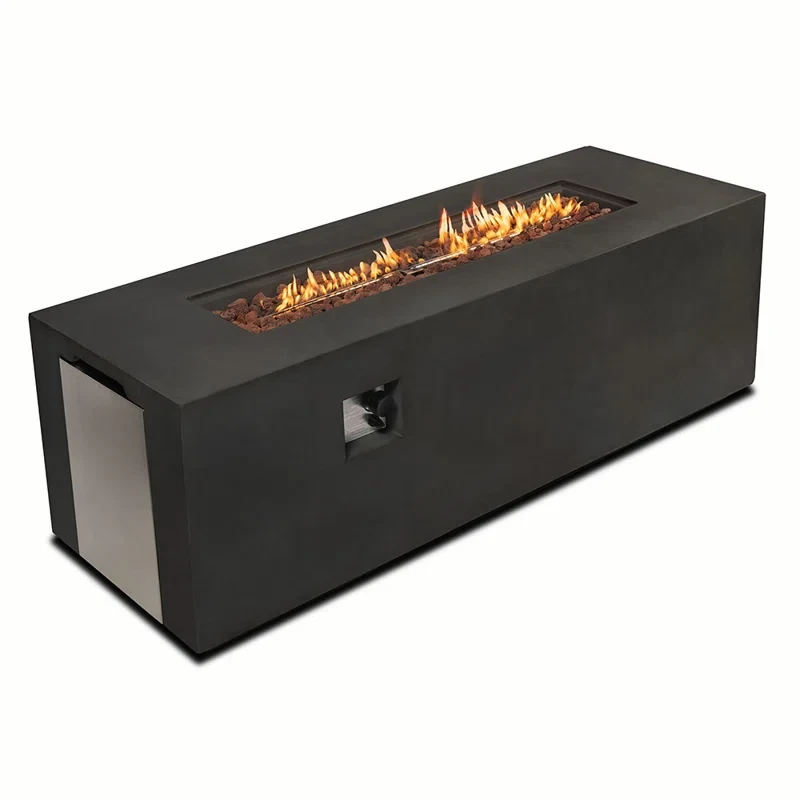 Tyshaun 23.7" H x 70.2'' W Concrete Propane Outdoor Fire Pit Table with Lid