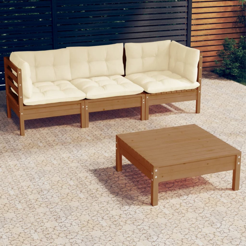 Lashonya 4 Piece Patio Lounge Pinewood Sectional Seating Group with Cushions