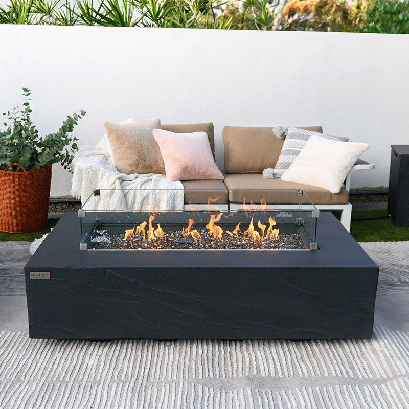 15" H x 55.9" W Concrete Outdoor Fire Pit Table with Lid