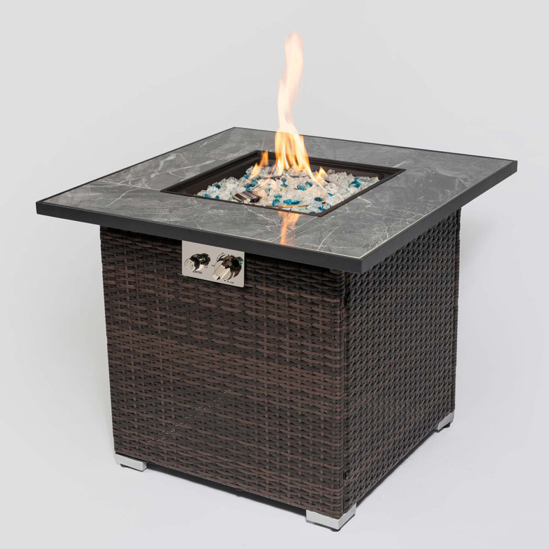 Cindya 24.8'' H x 29.92'' W Wicker Outdoor Fire Pit Table with Lid