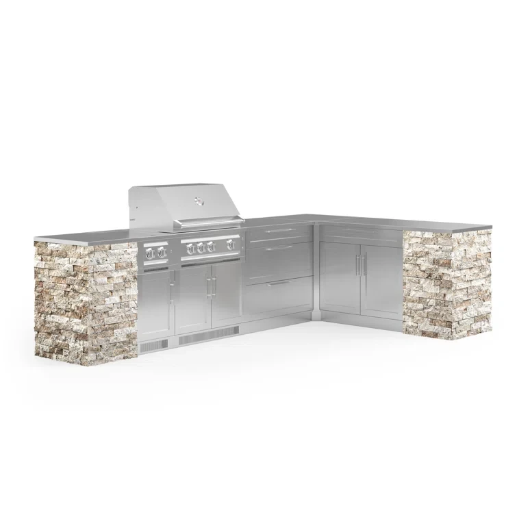 Outdoor Kitchen Signature Series 11 Piece L Shape Cabinet Set with 33 in. Natural Gas Platinum Grill