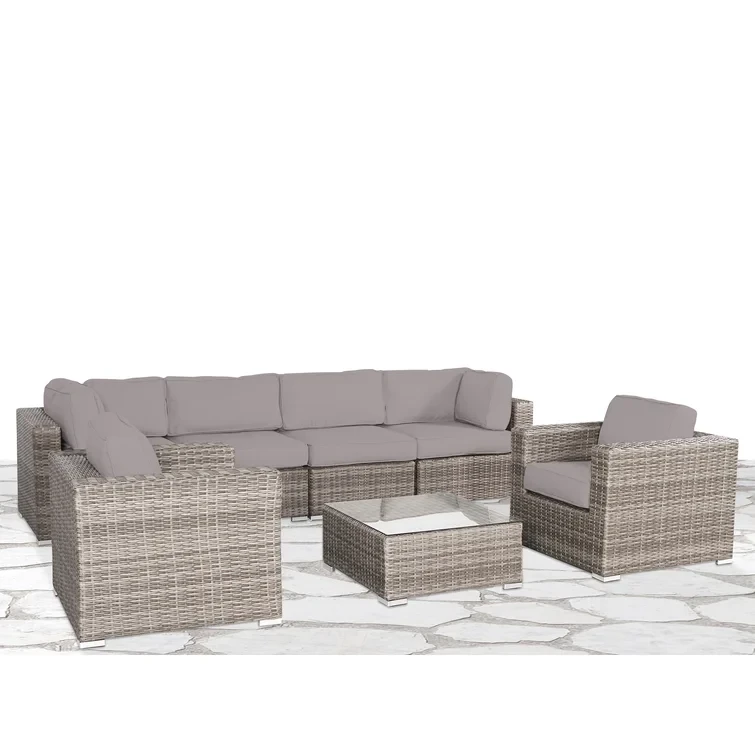 Tarin Rattan Wicker Fully Assembled 6 - Person Seating Group with Cushions