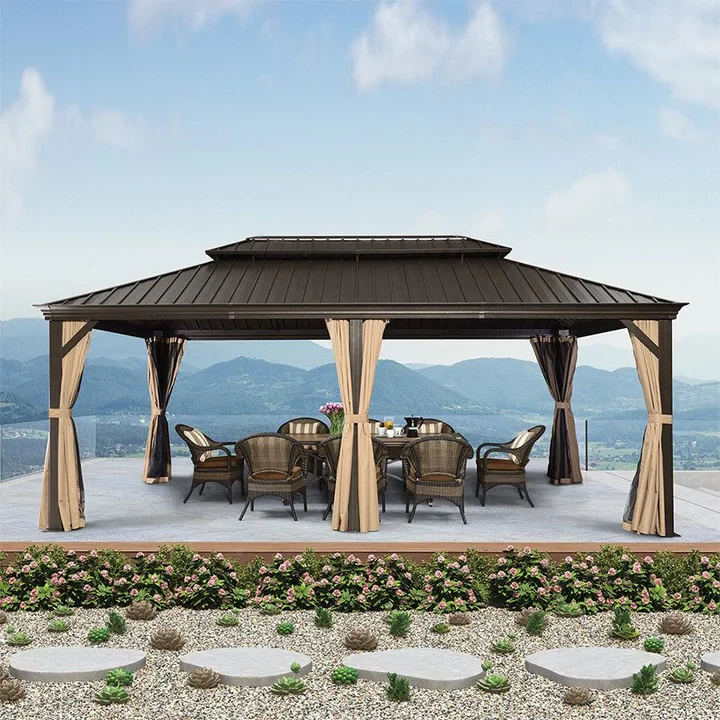 PURPLE LEAF Outdoor Hardtop Gazebo for Garden Bronze Double Roof Aluminum Frame Pavilion