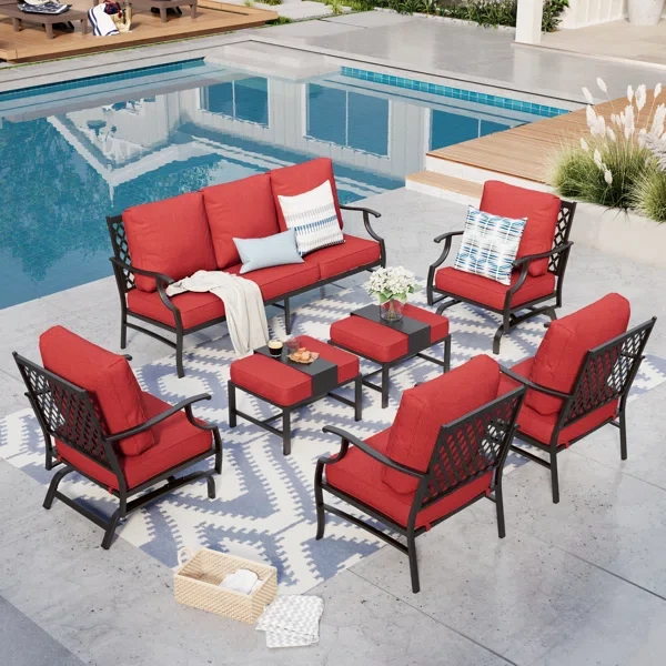 Asfand 9 - Person Patio Conversation Set with 2 Rocking Lounge Chairs & Sofa