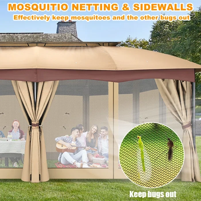 20 Ft. W x 12 Ft. D Steel Party Tent Outdoor Patio Gazebo with Mosquito Netting Curtain