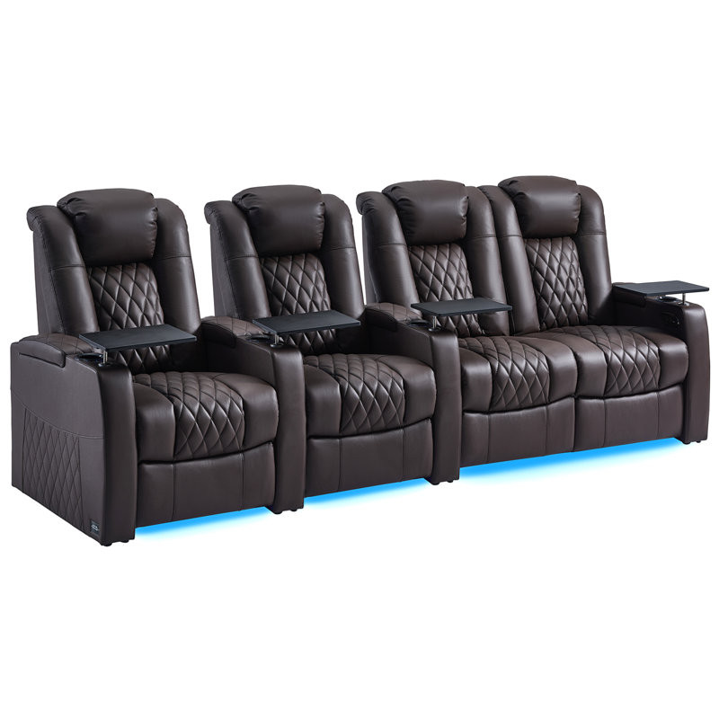 Ivy Bronx Leather Home Theater Seating Dual Power Movie Theater Chairs Theater Recliner Sofa