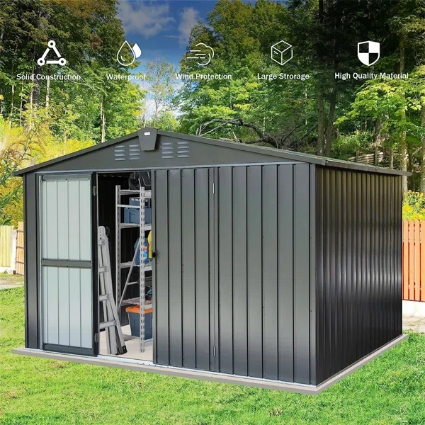 76.57" H x 118.43" W x 95.12" D Metal Storage Shed