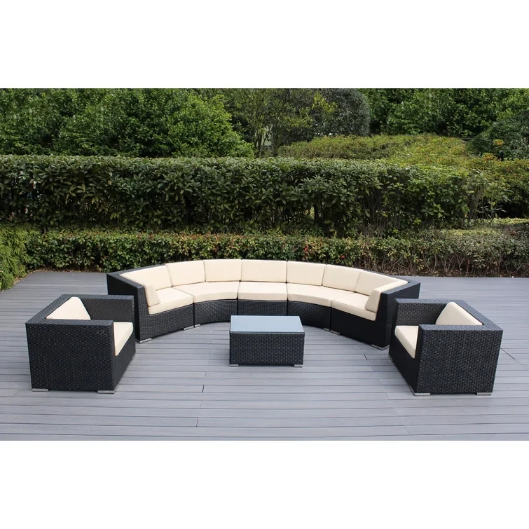 Billyjo Wicker 7 - Person Curved Seating Group with Cushions - No Assembly