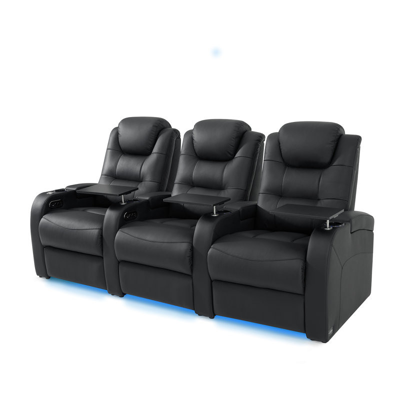 Ivy Bronx Leather Home Theater Seating Movie Theater Chairs Theater Recliner Sofa with Cup Holder