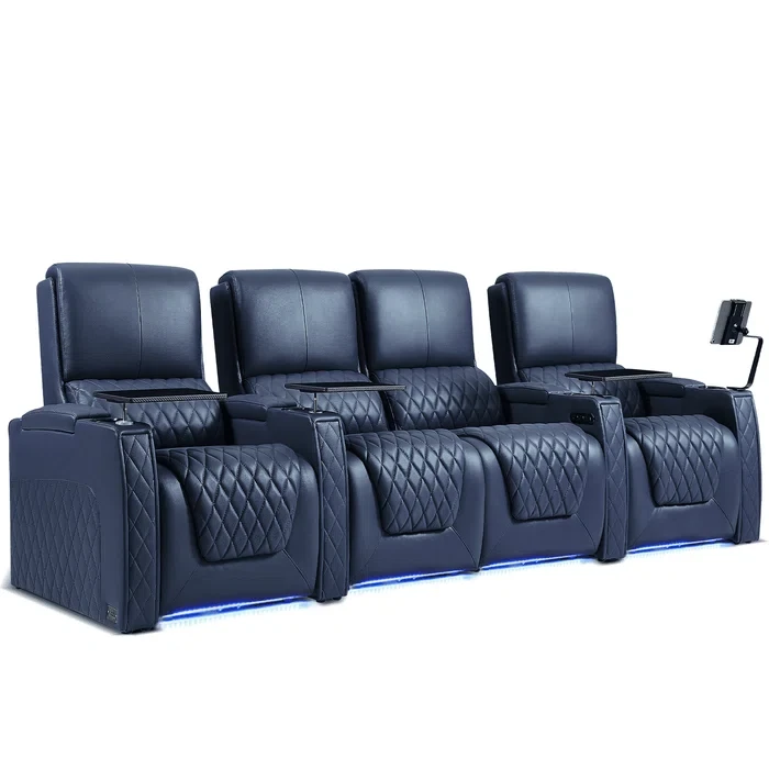 Leather Home Theater Seating with Cup Holder (Set of 4)