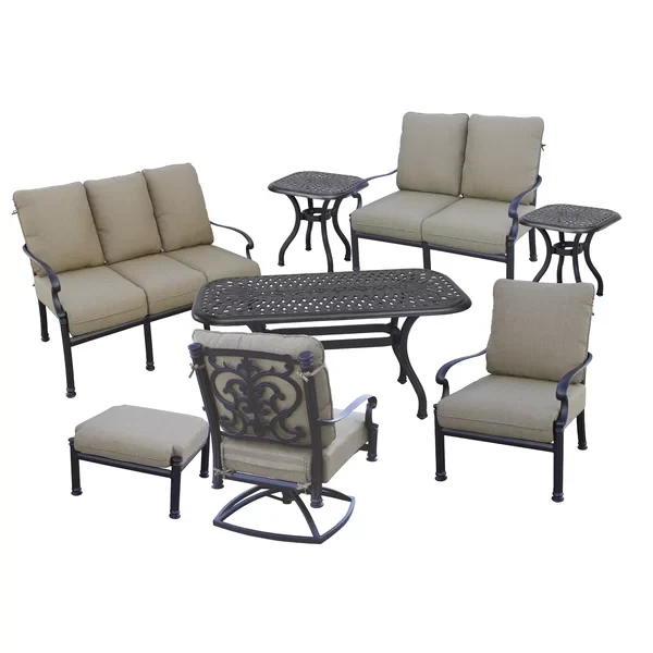 8-Piece Patio Deep Seating Conversation Set with Cushions and 2 21'' Square End Tables and 21 x 42''