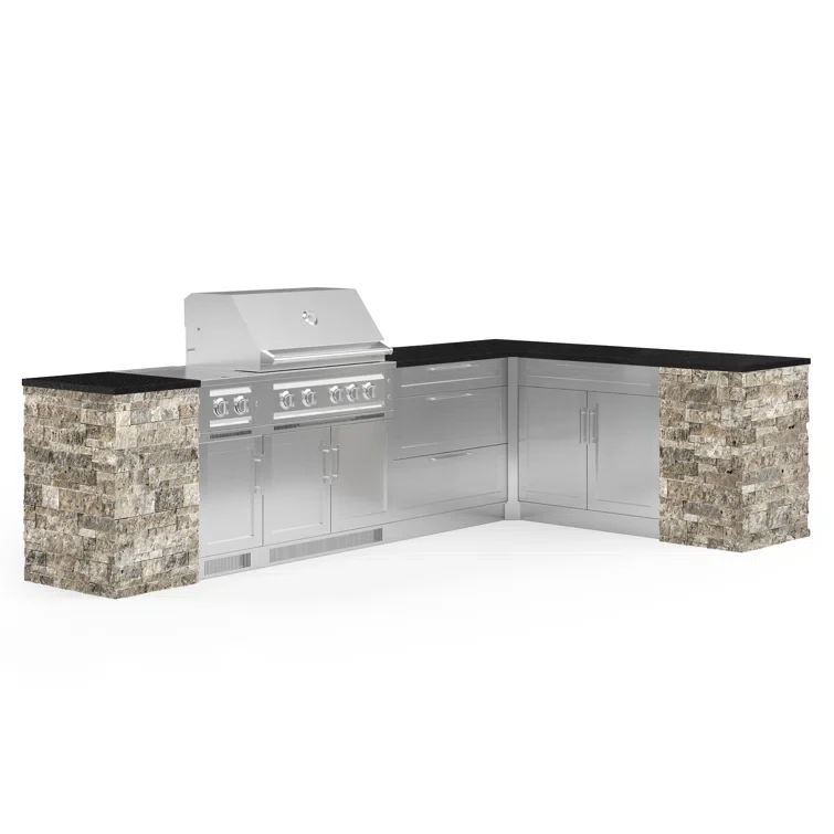 Outdoor Kitchen Signature Series 11 Piece L Shape Cabinet Set with 36 in. Propane Gas Platinum Grill