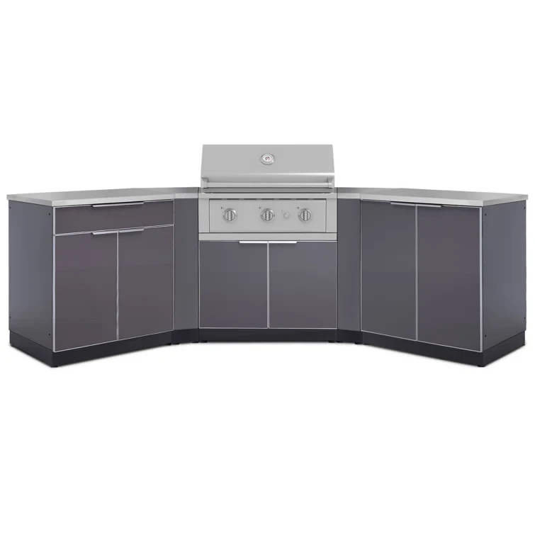 Outdoor Kitchen Aluminum 7 Piece Cabinet Set with 33 in. Liquid Propane Gas Performance Grill