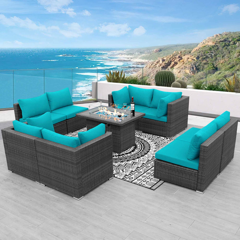 Patio Furniture Conversation Sofa Set with Firepit Table and Cushions