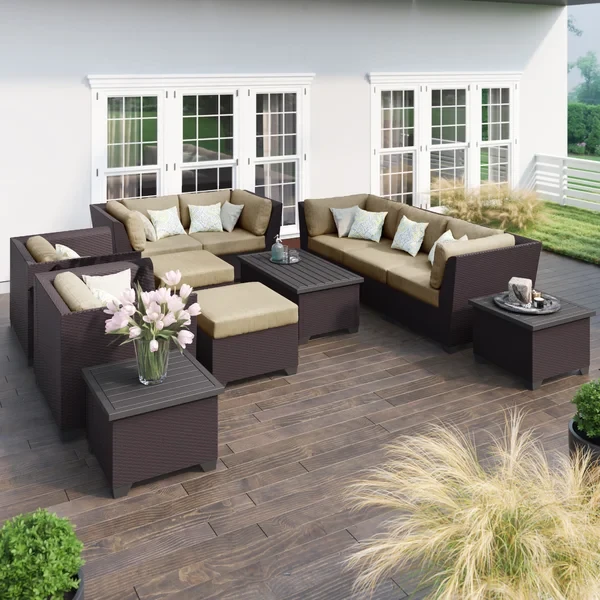 Anastase 12 Piece Wicker Outdoor Sectional Seating Group with Storage Coffee Table and End Tables