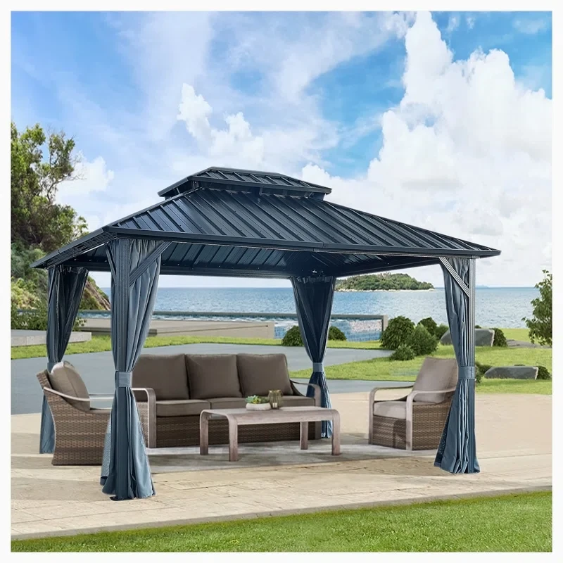 Gazebo Double Roof Canopy with Netting and Curtains