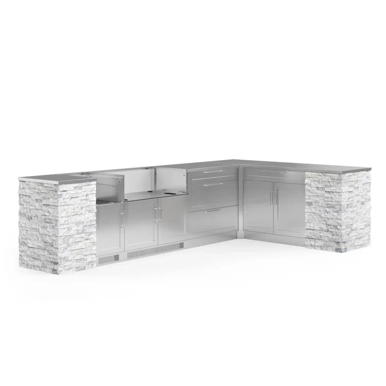 Outdoor Kitchen Signature Series 11 Piece L Shaped Cabinet Set with Stainless Steel Top