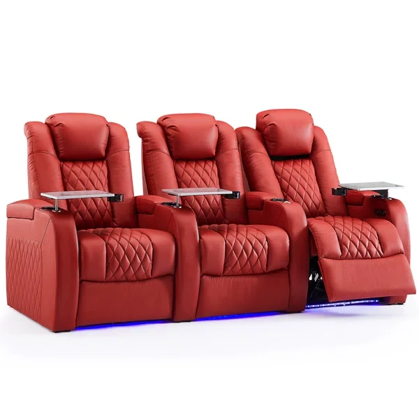 Leather Home Theater Seating with Cup Holder (Set of 3)