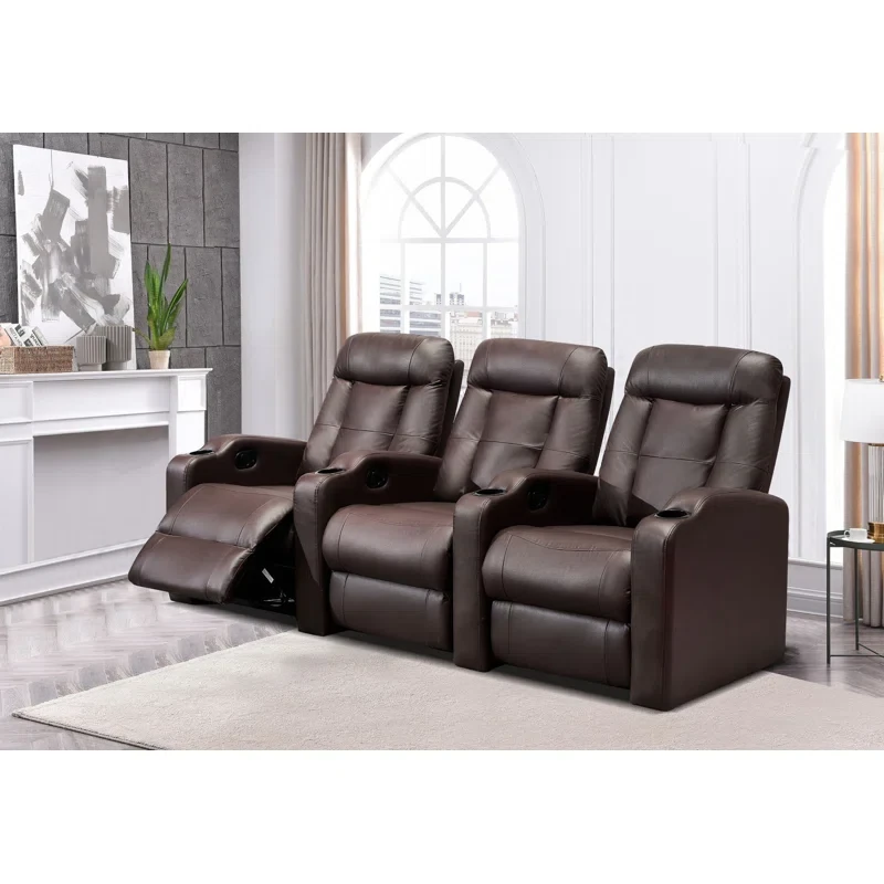 Faux Leather Home Theater Seat with Cup Holder