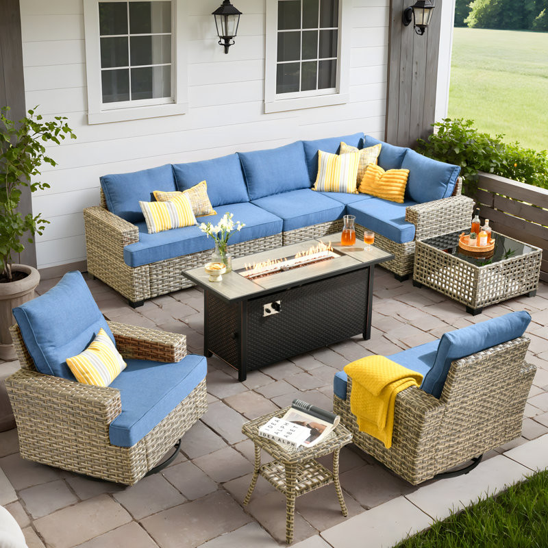 10-Piece Outdoor Sofa With Stove And Coffee Table, Deep Size And Thick Cushion