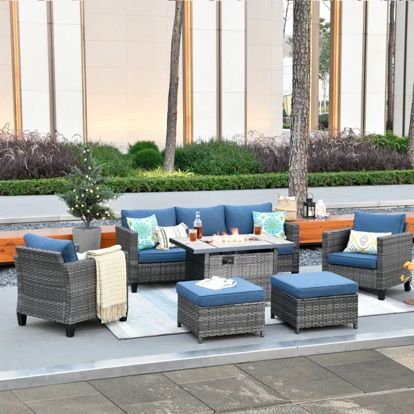 Amerissa 5 - Person Outdoor Seating Group with Cushions and Firepit