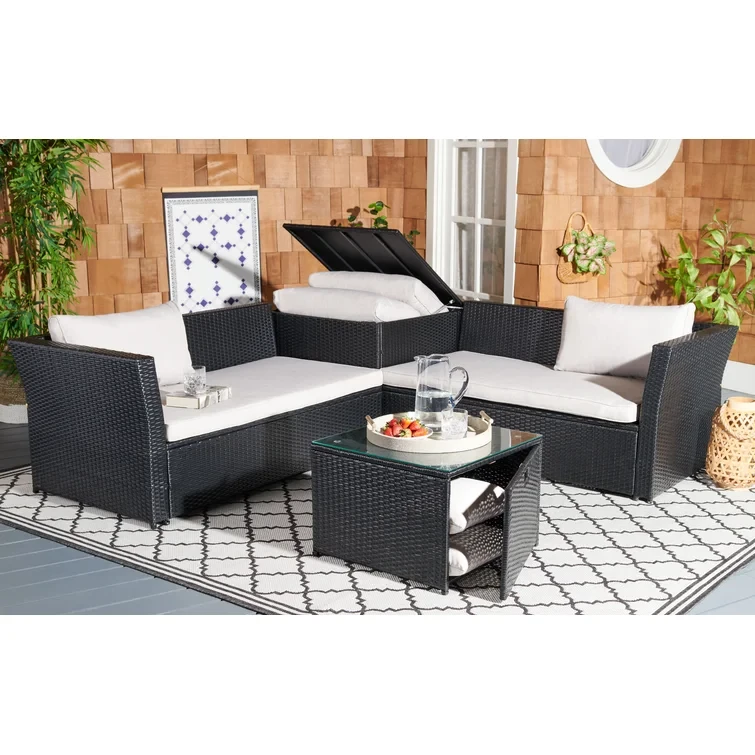 3 Piece Rattan Sectional Seating Group with Cushions