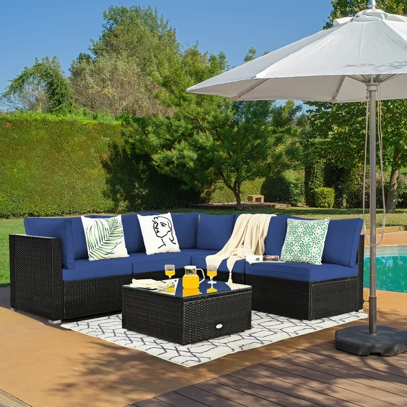 6 Piece Rattan Sectional Seating Group with Cushions