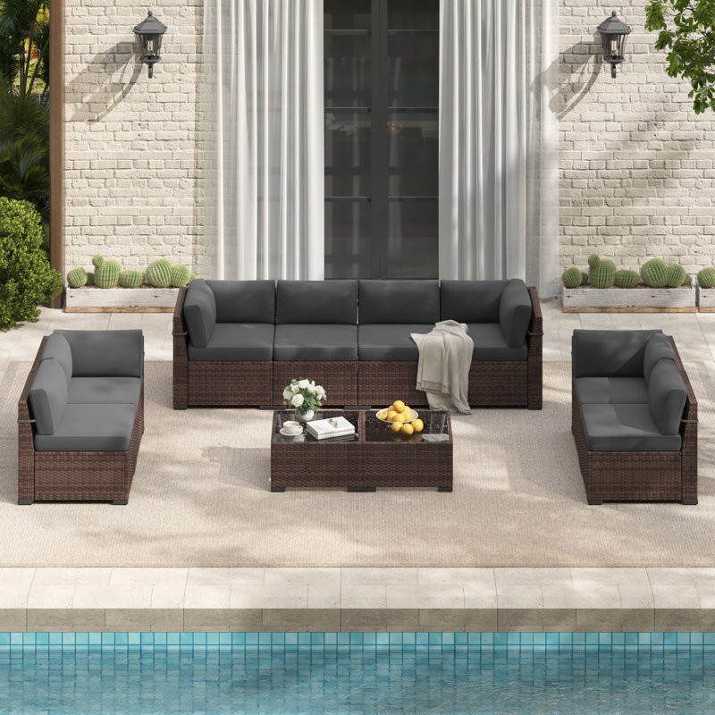 Rikuto 8 - Person Outdoor Slanted-Back Sectional Sofa With Coffee Table
