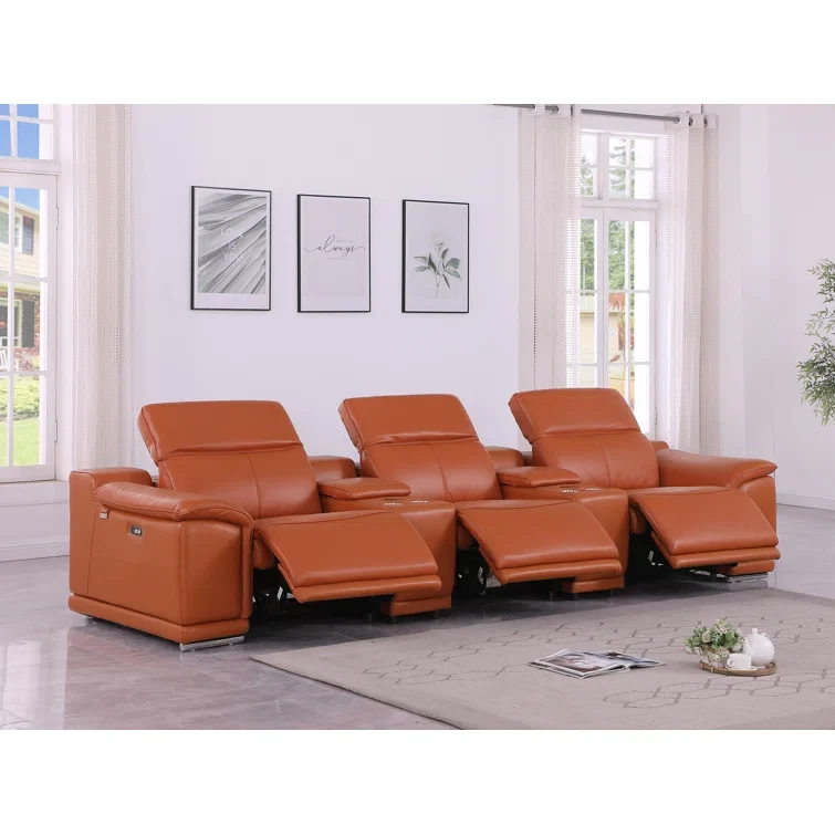 Lily 5 Piece 3 Power Top Grain Italian Leather Home Theater Seating