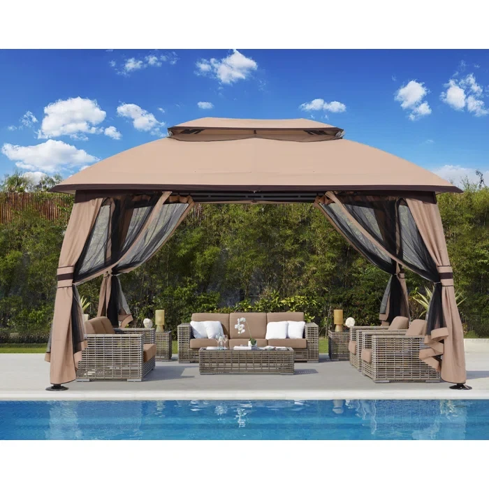 The Soft Roof Gazebos 13 Ft. W X 10 Ft. D Steel Patio Gazebo