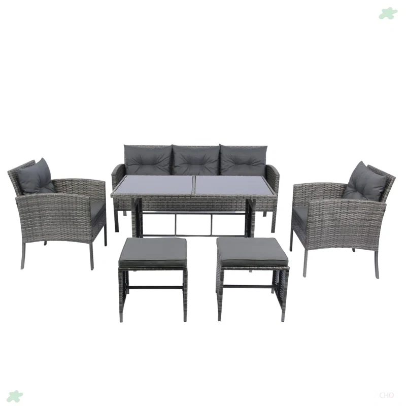 6 Piece Patio Wicker Sectional Set Patio Backyard Conversation Set