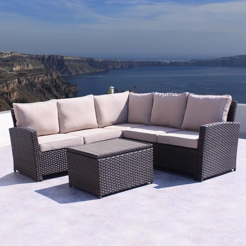 Hefley 2 Piece Rattan Sectional Seating Group with Cushions