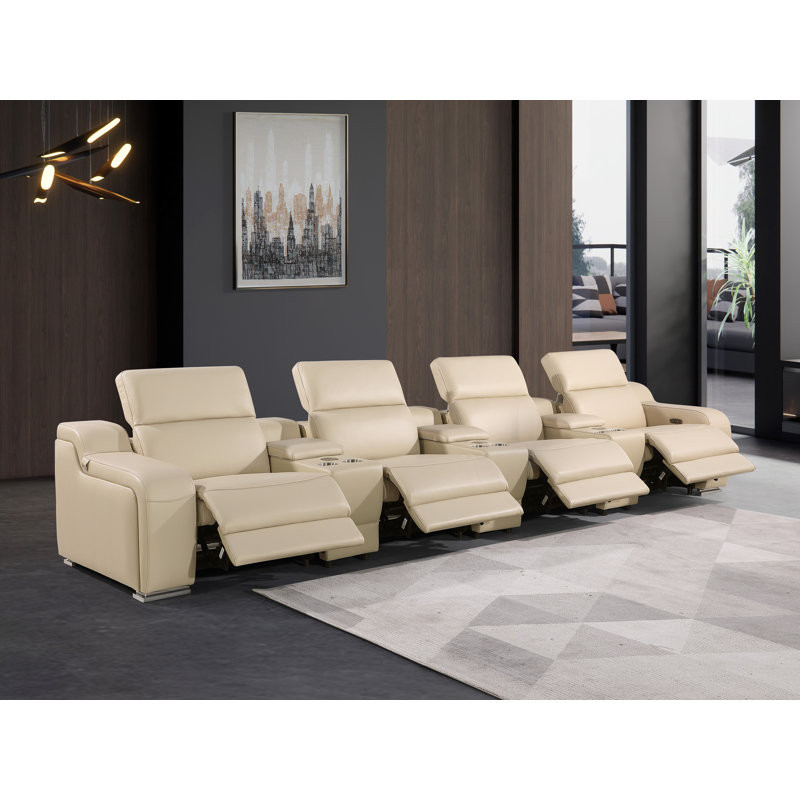 7-Piece 4-Power Reclining Italian Leather Sofa With Power Headrest