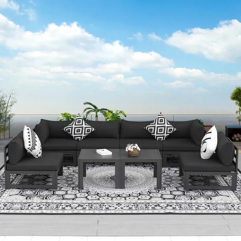 Gilemette 8 Pieces Outdoor Patio Aluminum Sectional Set with Cushions and Table