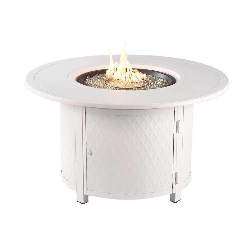 Burgun Round 44 In. X 44 In. Aluminum Propane Fire Pit Table With Glass Beads, Two Covers, Lid, 55,000 Btus In Brown Finish