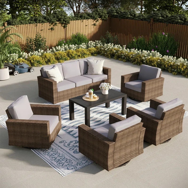 7- Person Outdoor Wicker Patio Conversation Furniture Set