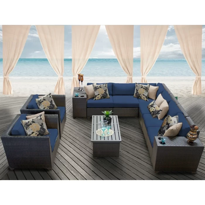 Larrissa 11 Piece Rattan Sectional Seating Group with Cushions