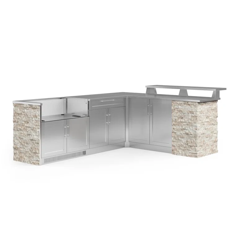 Outdoor Kitchen Signature Series 8 Piece L Shaped Cabinet Set with Stainless Steel Top