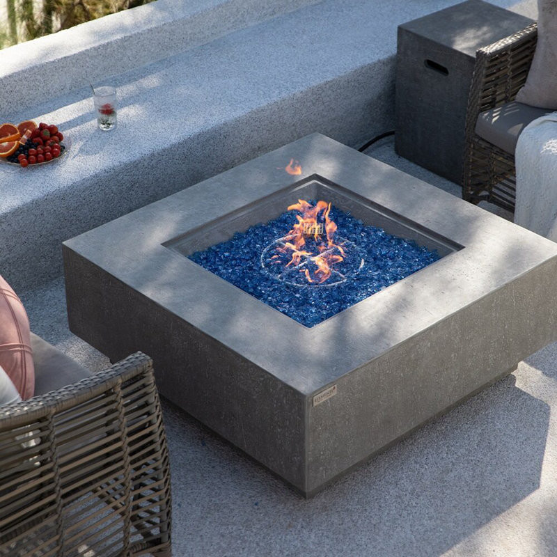 16.9" H x 40" W Concrete Outdoor Fire Pit Table with Lid