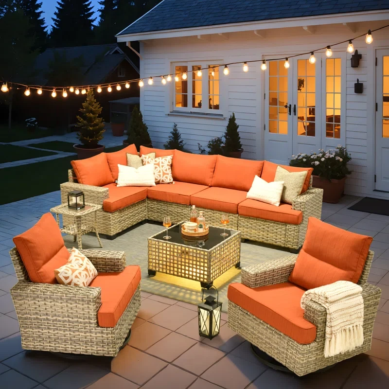 Outdoor Sofa 9-Piece Set With Coffee Table, Deep Size And Thick Cushion