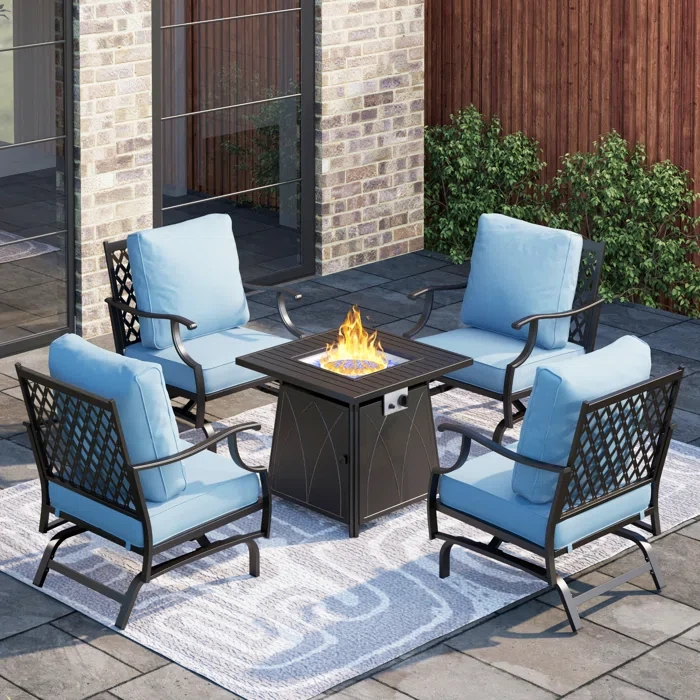 Asfand 4 - Person Outdoor Seating Group with Rocking Lounge Chairs& Firepit Table