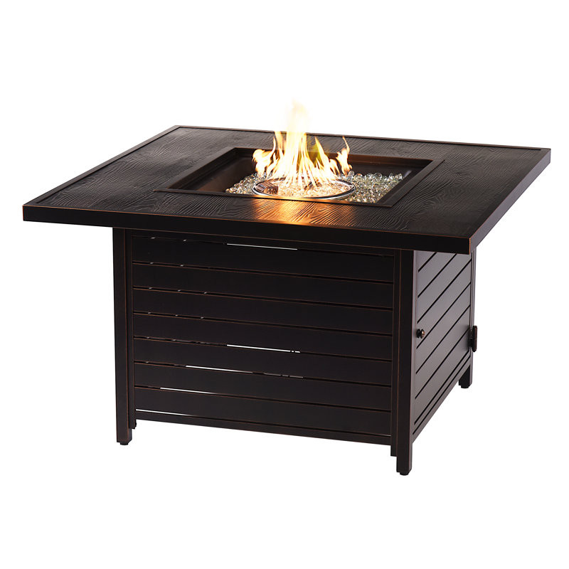 Katara Square 42 In. X 42 In. Aluminum Propane Fire Pit Table With Glass Beads, Two Covers, Lid, 55,000 Btus In White Finish