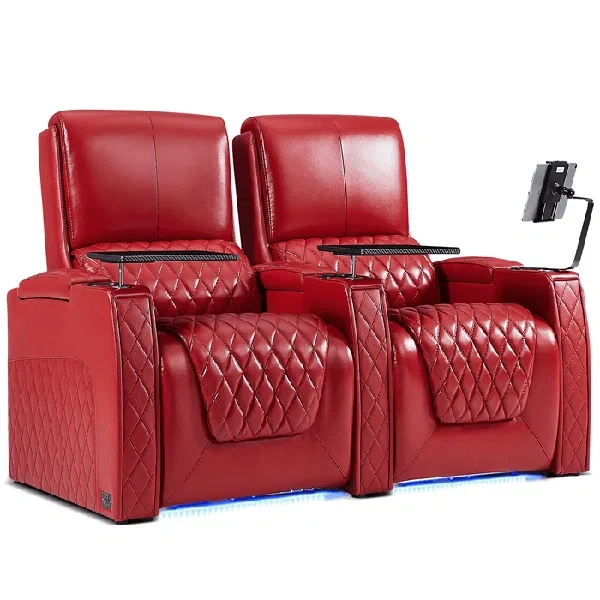 Leather Home Theater Seating with Cup Holder (Set of 2)