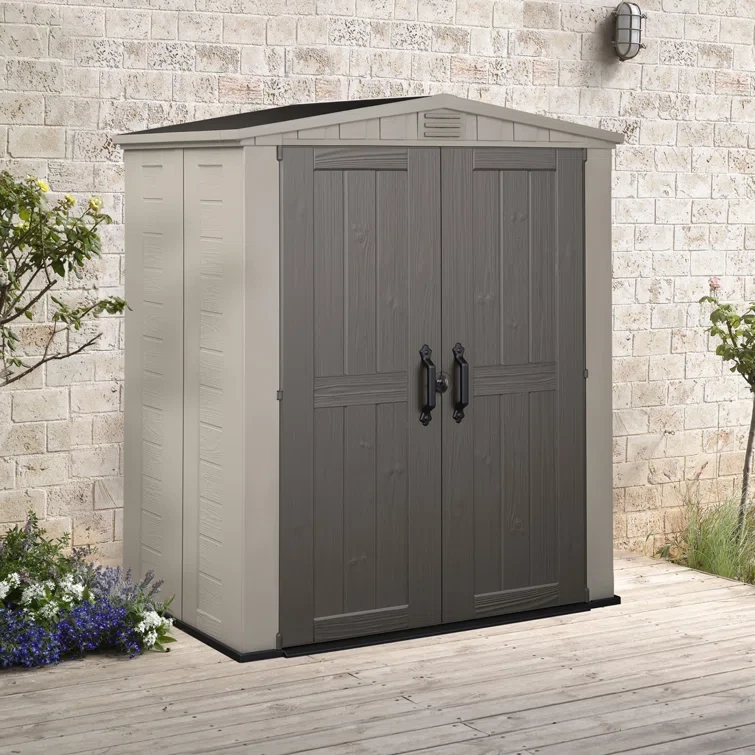 Keter Factor 6x3 ft. Resin Outdoor Storage Shed With Floor for Patio Furniture and Tools, Brown